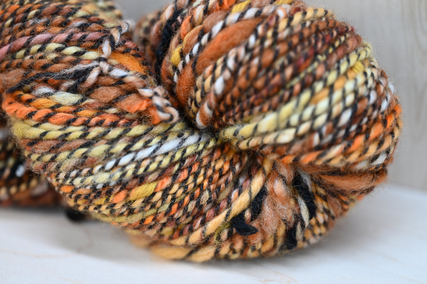 Handspun Autumn Gold Wool Yarn Using Recycled Wool