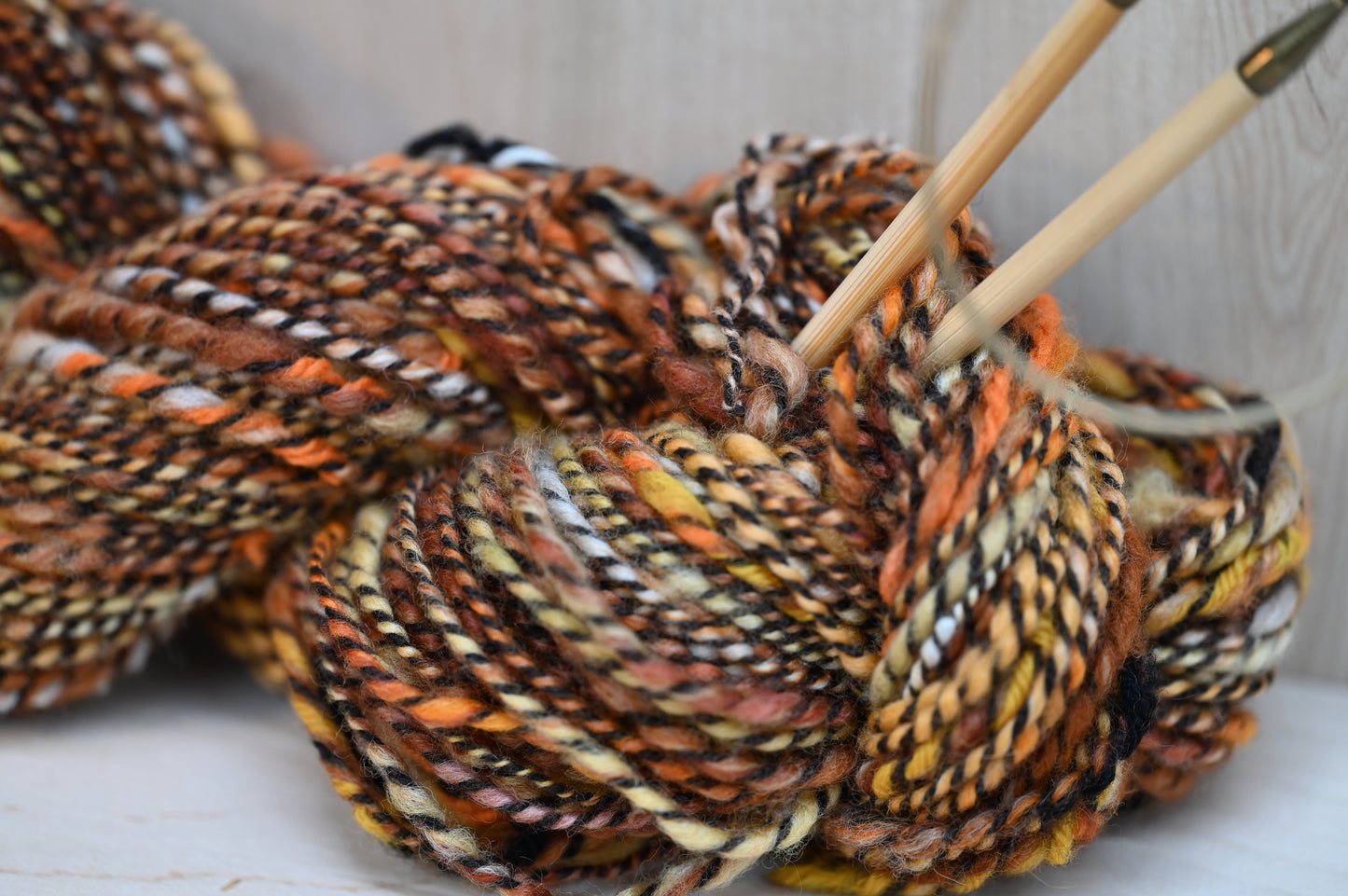 Handspun Autumn Gold Wool Yarn Using Recycled Wool