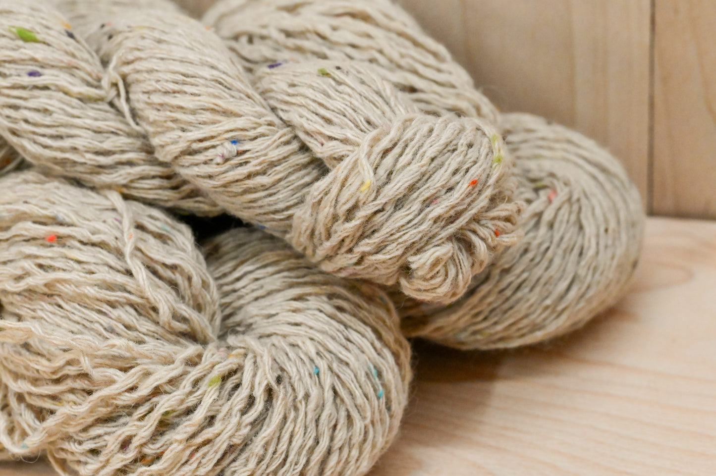 Handmade Reclaimed Beige Multicolor Tweed Wool Blend Yarn