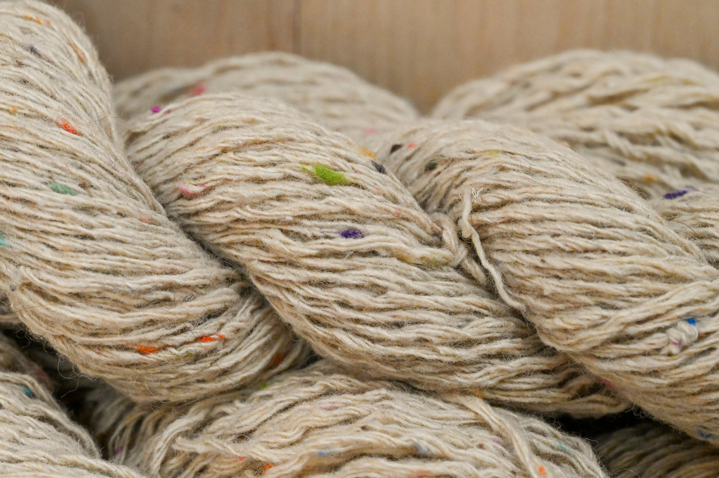 Handmade Reclaimed Beige Multicolor Tweed Wool Blend Yarn