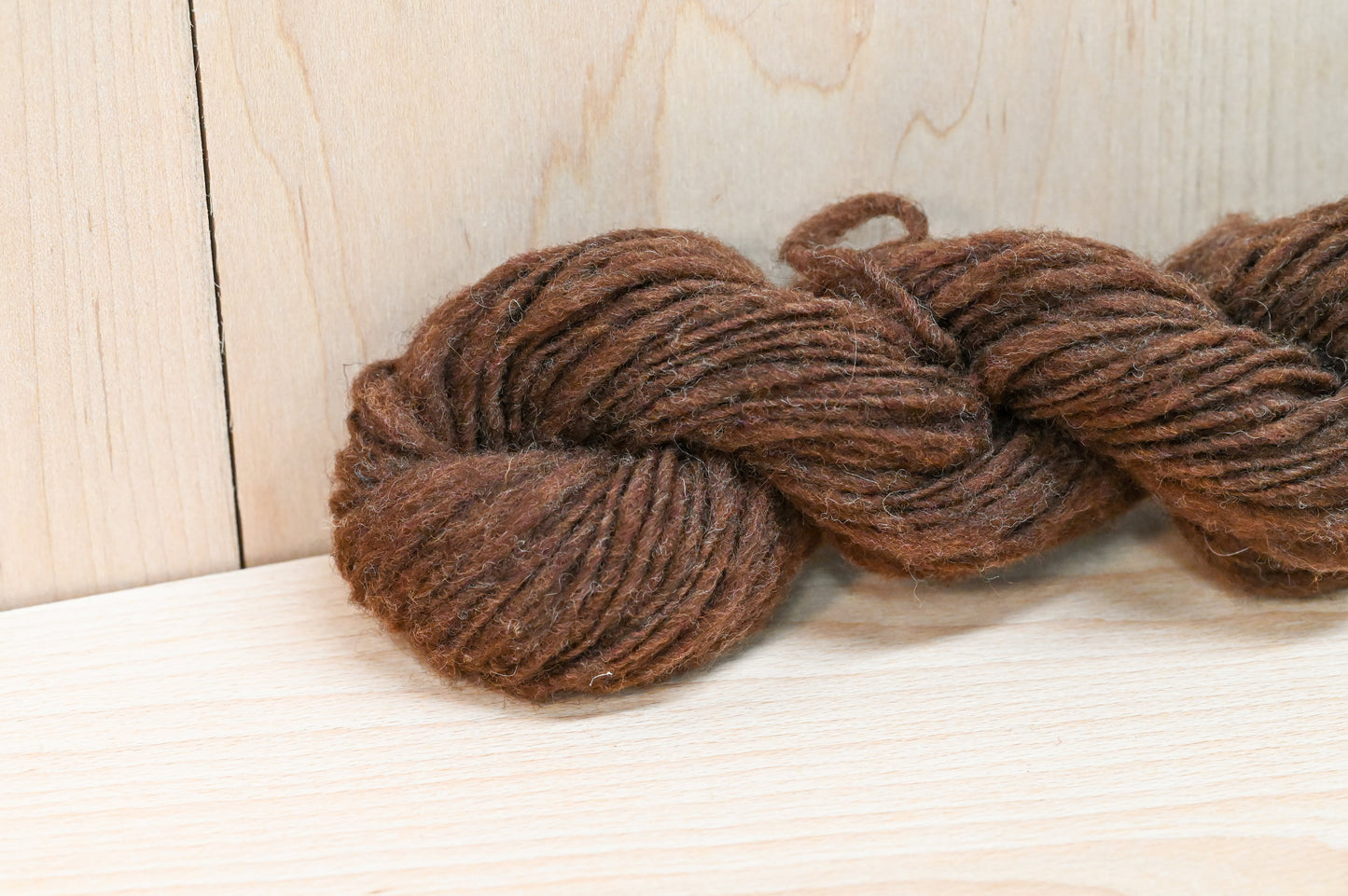 Handspun Chocolate Brown Thick-and-Thin DK Yarn Using 100% Upcycled Wool