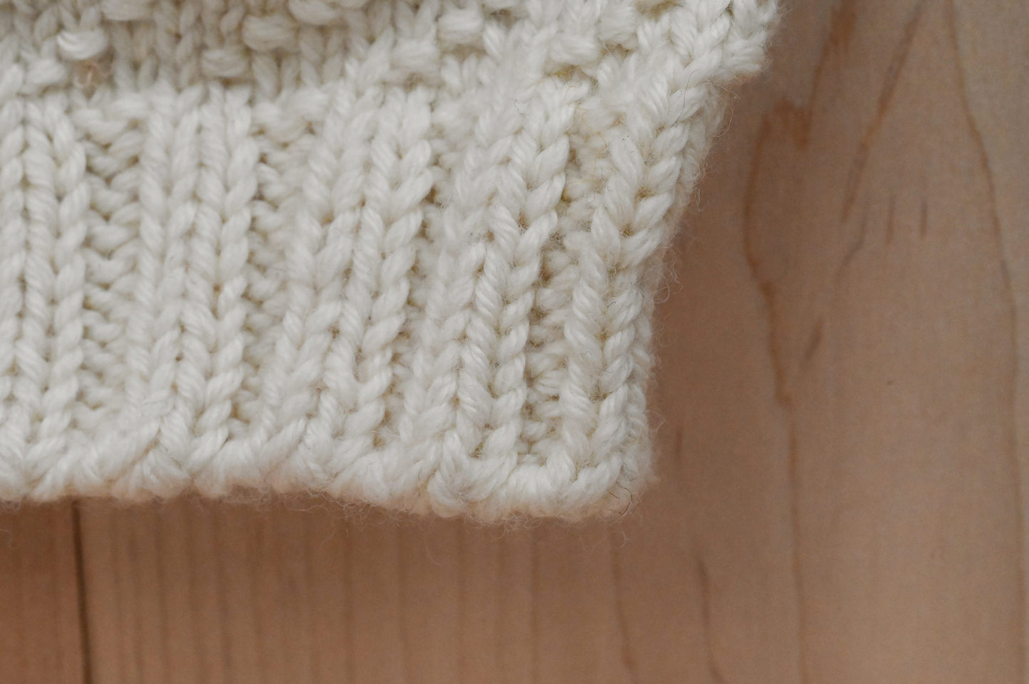 Handmade White Merino Spiral Beanie Using Recycled Wool
