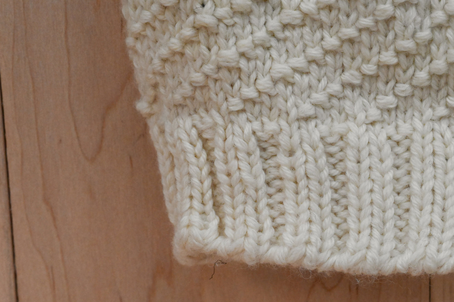 Handmade White Merino Spiral Beanie Using Recycled Wool