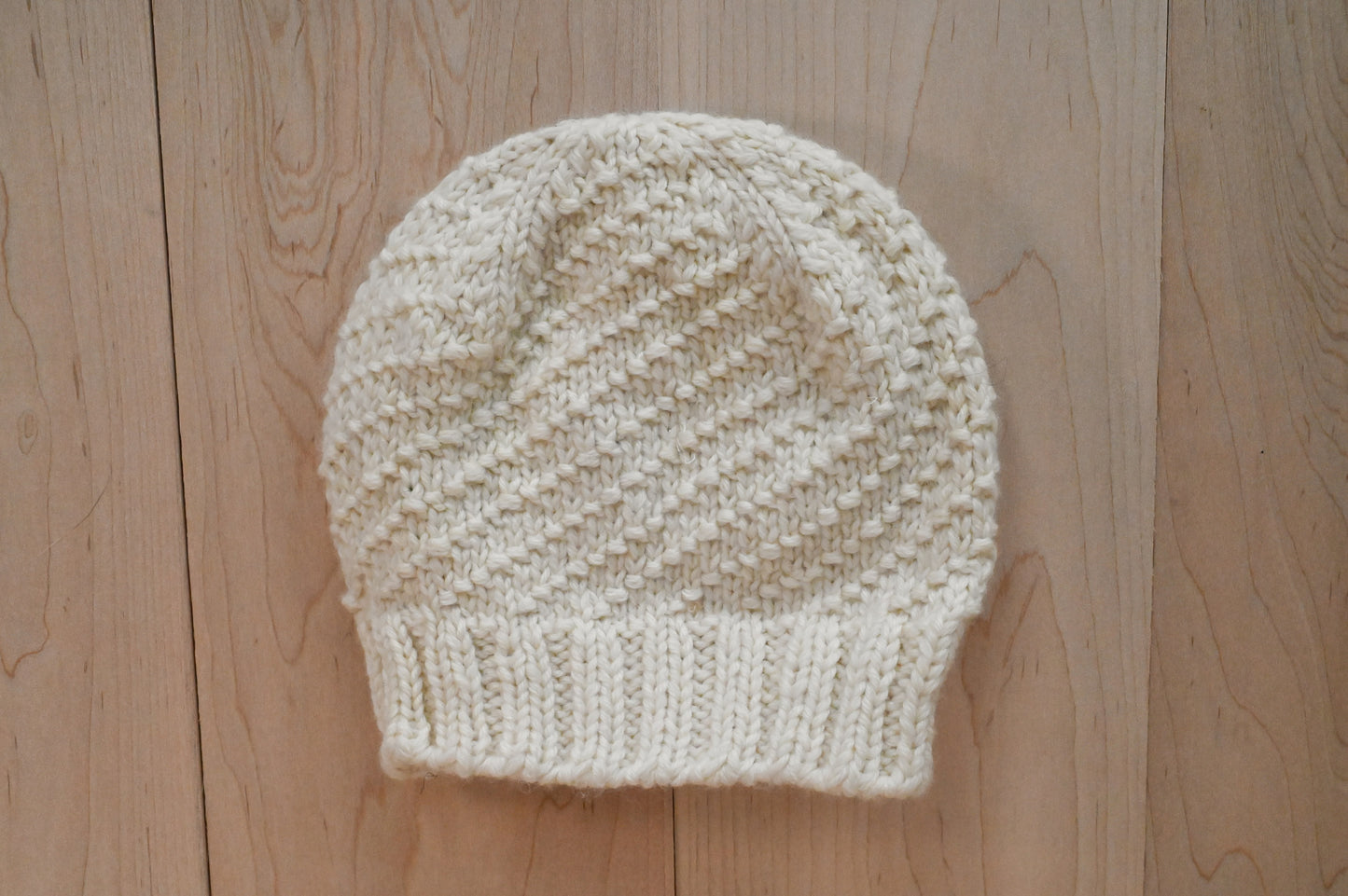 Handmade White Merino Spiral Beanie Using Recycled Wool