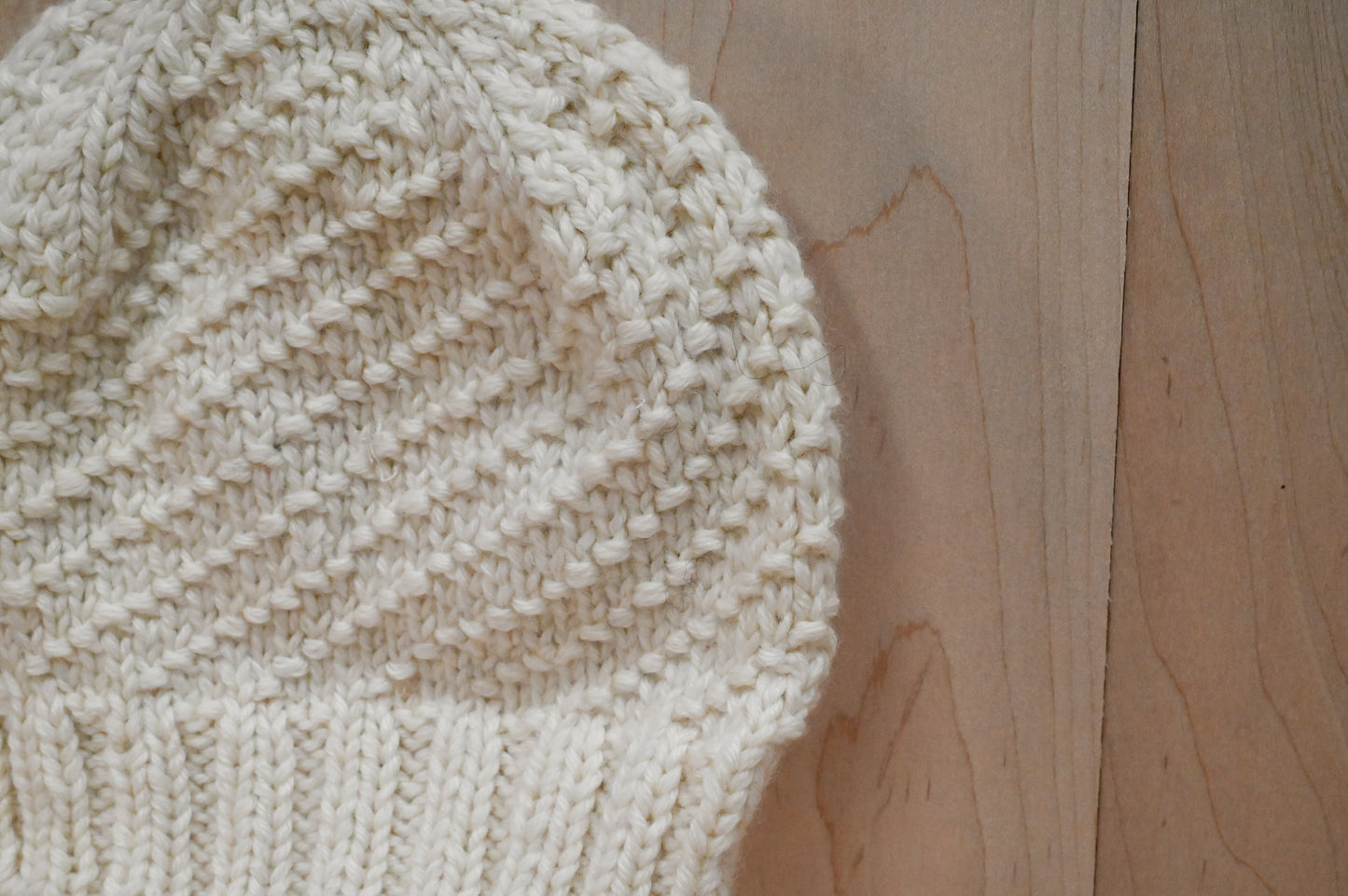 Handmade White Merino Spiral Beanie Using Recycled Wool