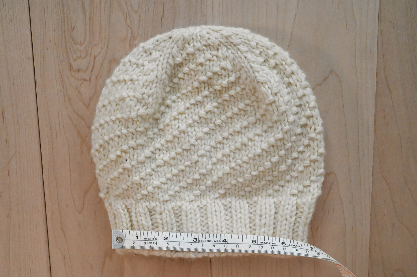 Handmade White Merino Spiral Beanie Using Recycled Wool