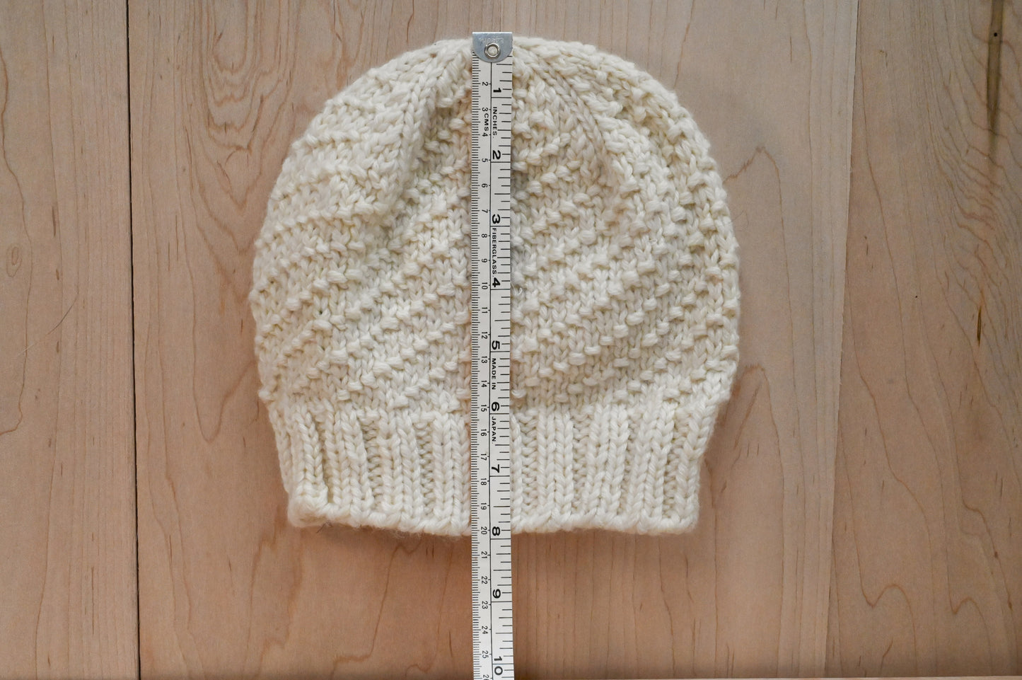 Handmade White Merino Spiral Beanie Using Recycled Wool