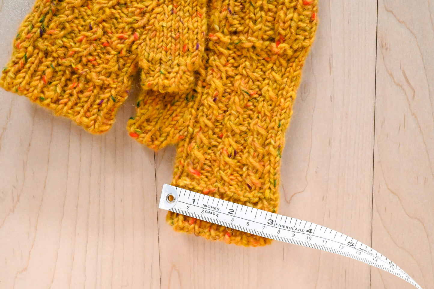 Handmade Golden Speckle Cabled Fingerless Mitts Using Donegal Tweed