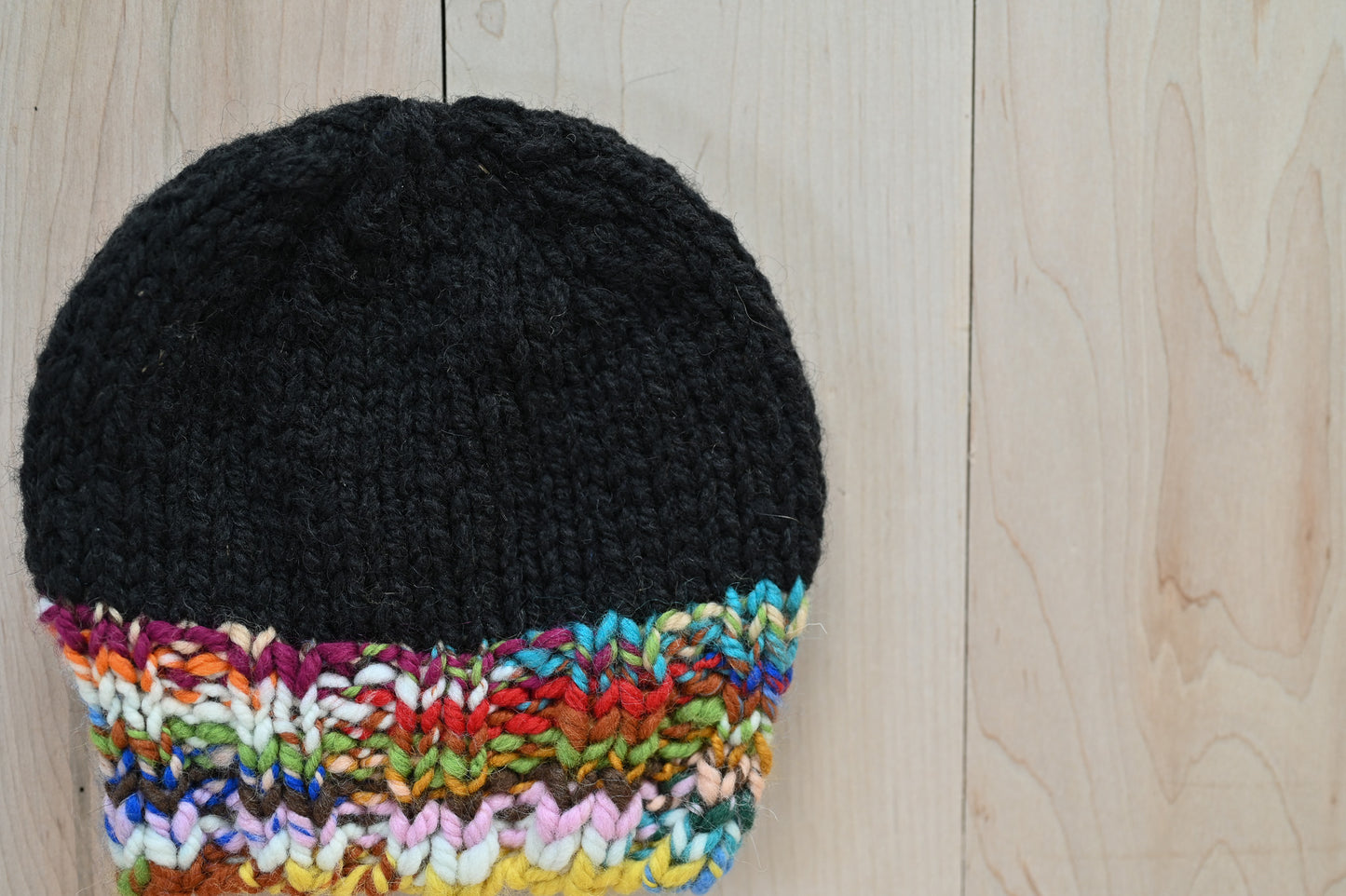 Handmade Zero-Waste, Colorful Hanspun Brim and Black Hat Using 100% Wool