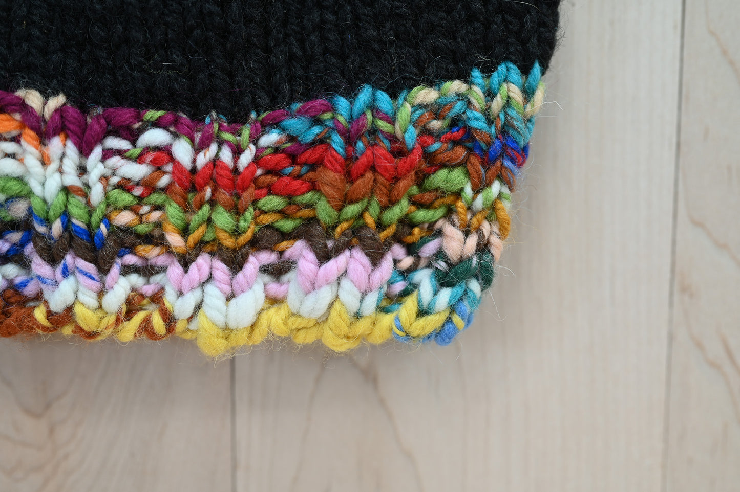 Handmade Zero-Waste, Colorful Hanspun Brim and Black Hat Using 100% Wool