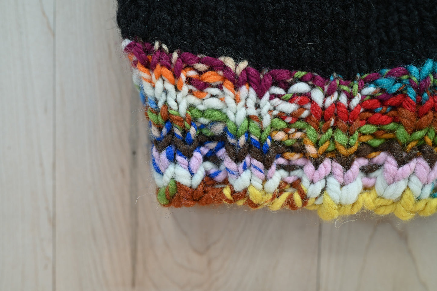 Handmade Zero-Waste, Colorful Hanspun Brim and Black Hat Using 100% Wool