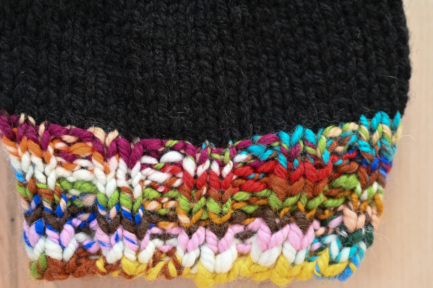Handmade Zero-Waste, Colorful Hanspun Brim and Black Hat Using 100% Wool