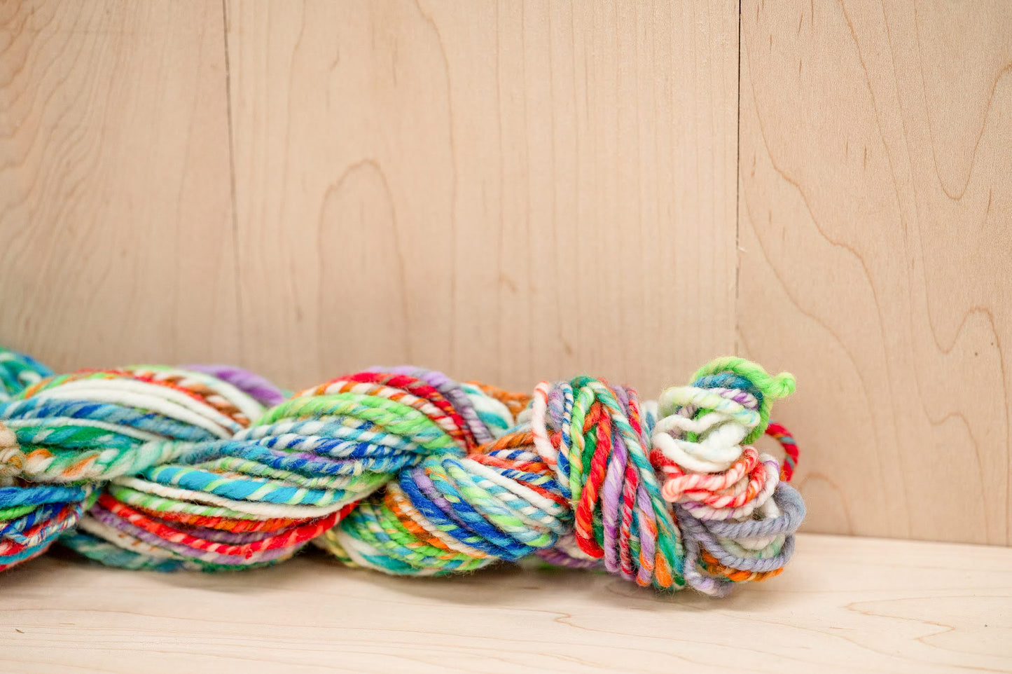 Handspun Vibrant Blended Striped Art Yarn Mini-Skein Using 100% Wool