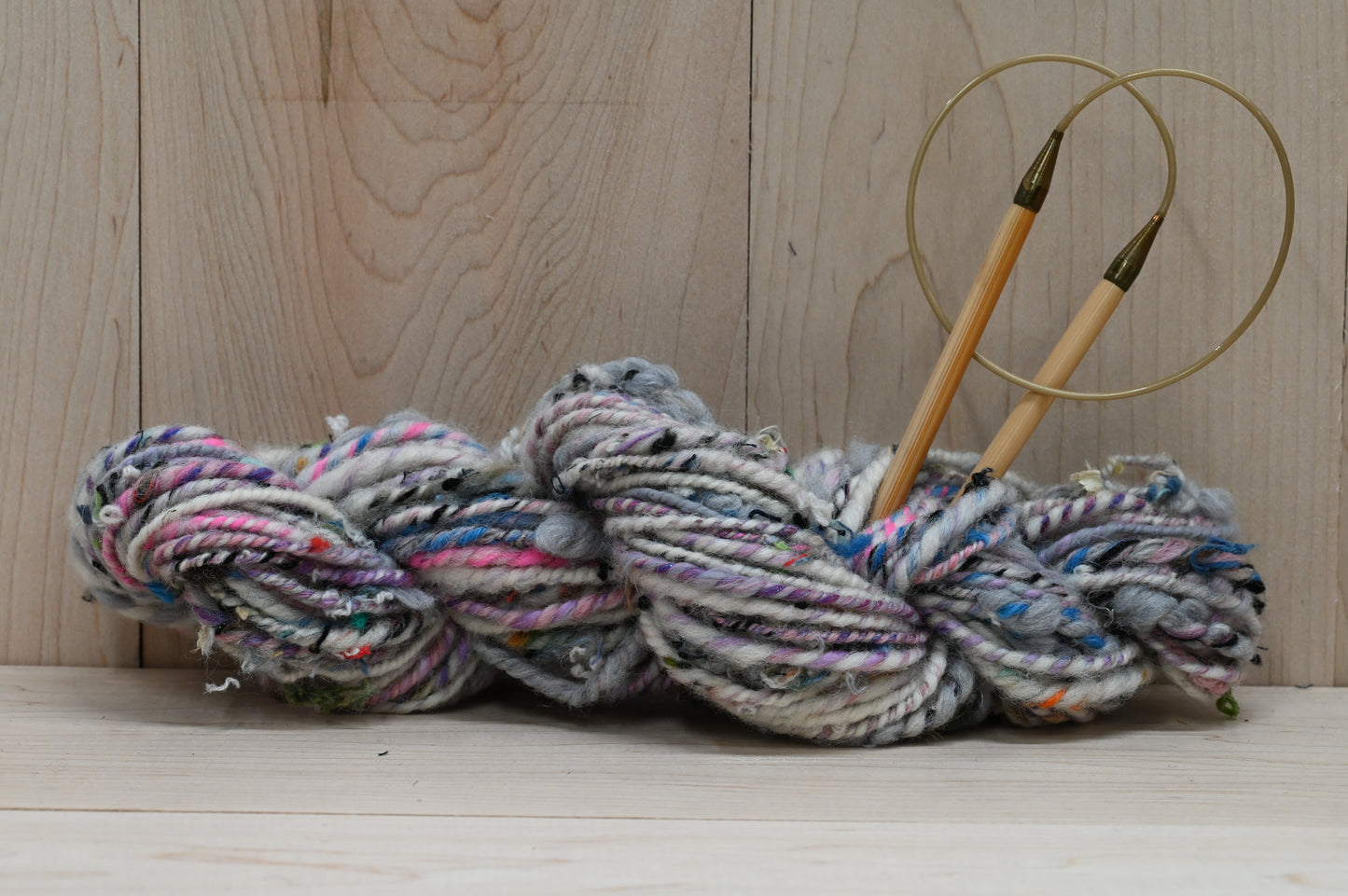 Handspun Fuzzy White, Pink, and Multicolor Textured Art Yarn Using 100% Upcycled Materials