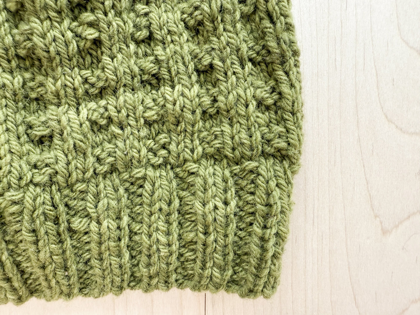 Handmade Olive Green Waffle-Knit Beanie Using 100% Sustainable Wool