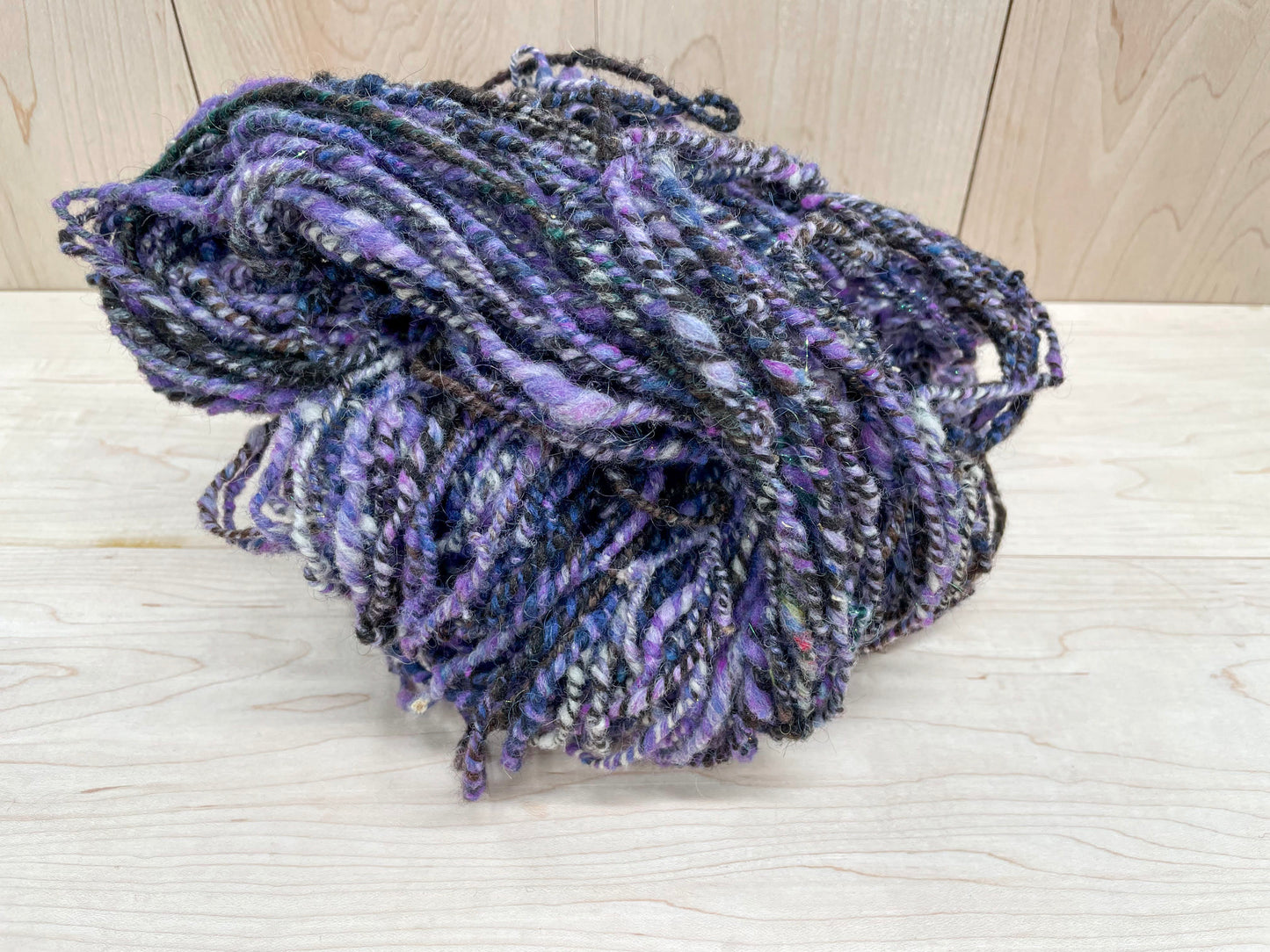 Handspun Sparkling Amethyst Geode Tweed Yarn Using 100% Wool and Angelina Fiber