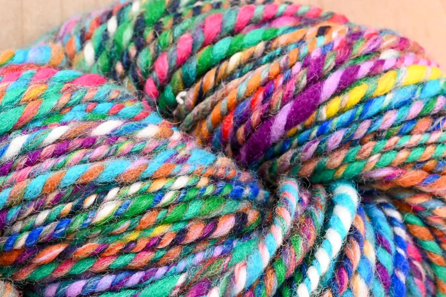 Handspun Colorful Peacock Yarn Using 100% Hand-Blended Wool