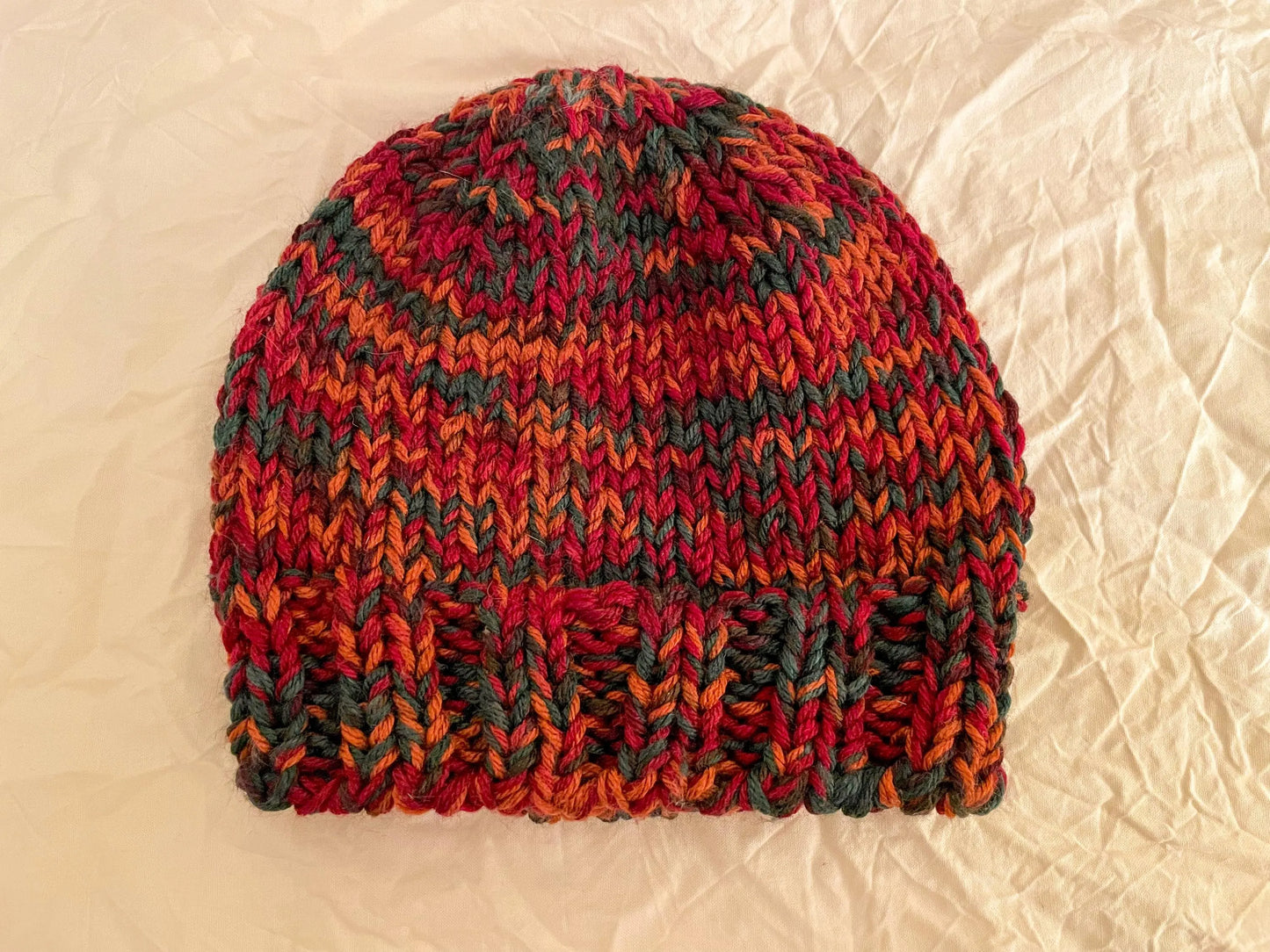 Handmade Fluffy Fall Foliage Beanie Using 100% Secondhand Acrylic Yarn