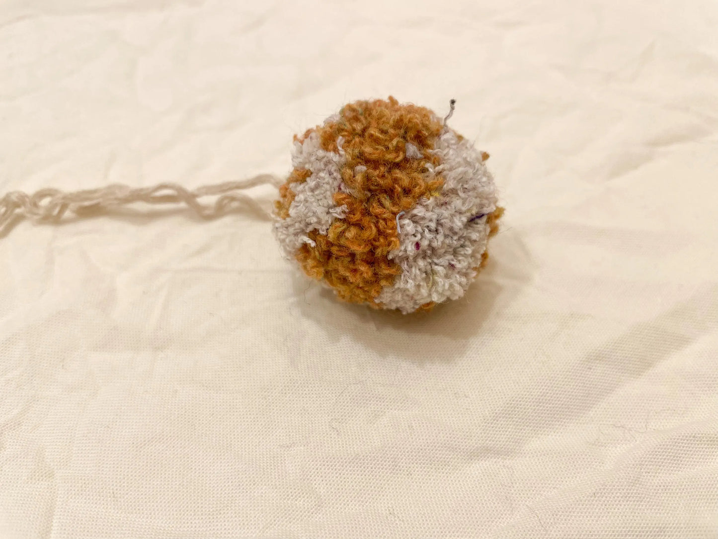 Handmade Beige and Mustard Artisan Pom-Pom Ornament Using 100% Sustainable Yarn