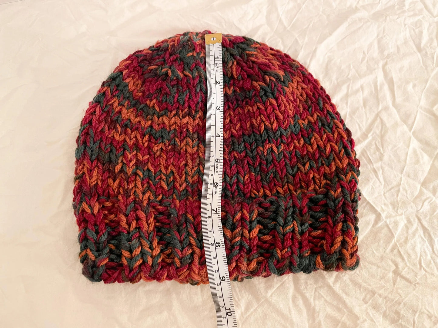 Handmade Fluffy Fall Foliage Beanie Using 100% Secondhand Acrylic Yarn