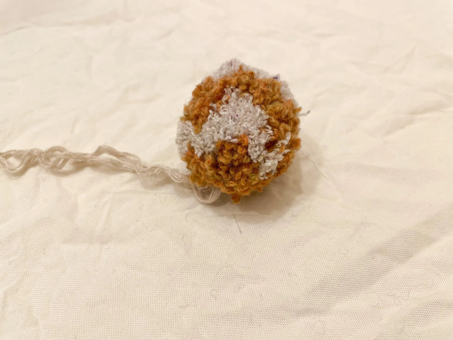 Handmade Beige and Mustard Artisan Pom-Pom Ornament Using 100% Sustainable Yarn
