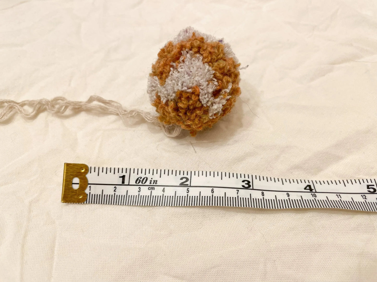 Handmade Beige and Mustard Artisan Pom-Pom Ornament Using 100% Sustainable Yarn