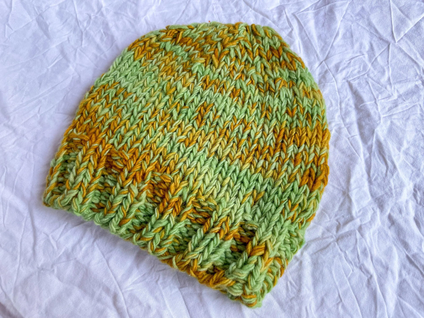 Handmade Marled Orange and Turquoise Green Beanie Using 100% Local, Hand-Dyed Wool