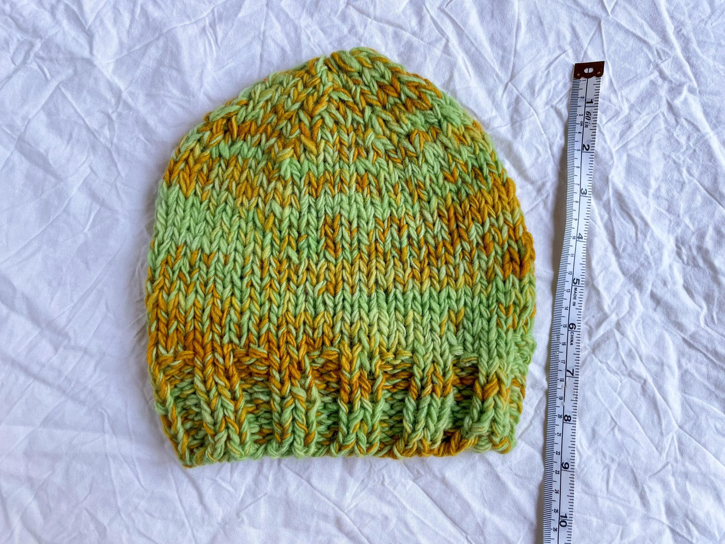 Handmade Marled Orange and Turquoise Green Beanie Using 100% Local, Hand-Dyed Wool