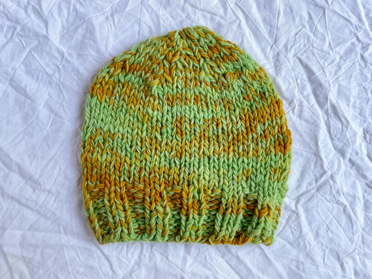 Handmade Marled Orange and Turquoise Green Beanie Using 100% Local, Hand-Dyed Wool