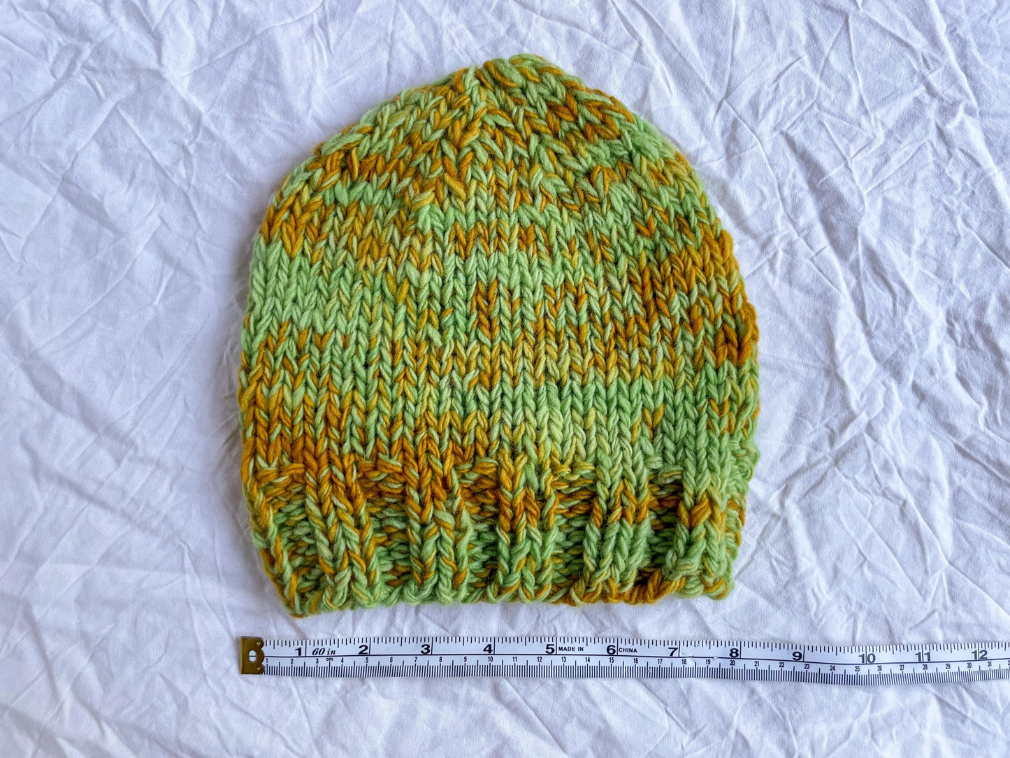 Handmade Marled Orange and Turquoise Green Beanie Using 100% Local, Hand-Dyed Wool