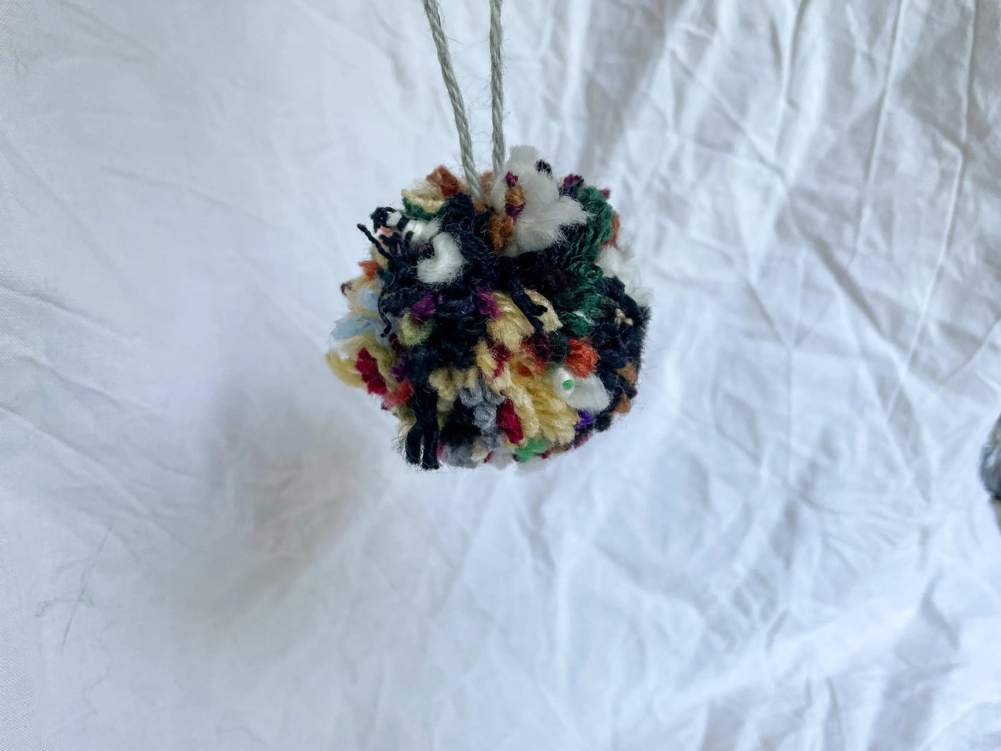 Handmade Contrasting Scrappy Pom-Pom Ornament
