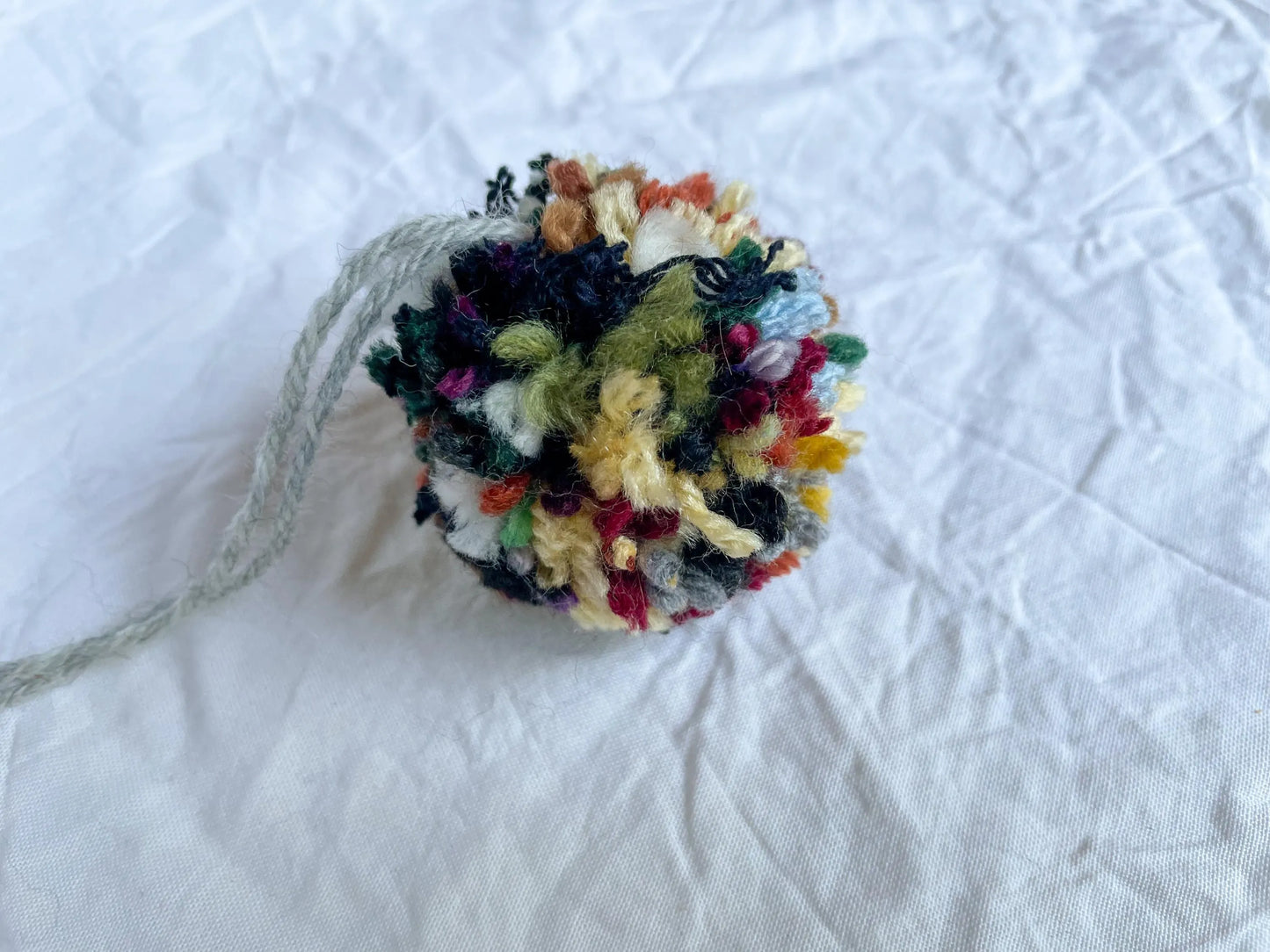 Handmade Contrasting Scrappy Pom-Pom Ornament