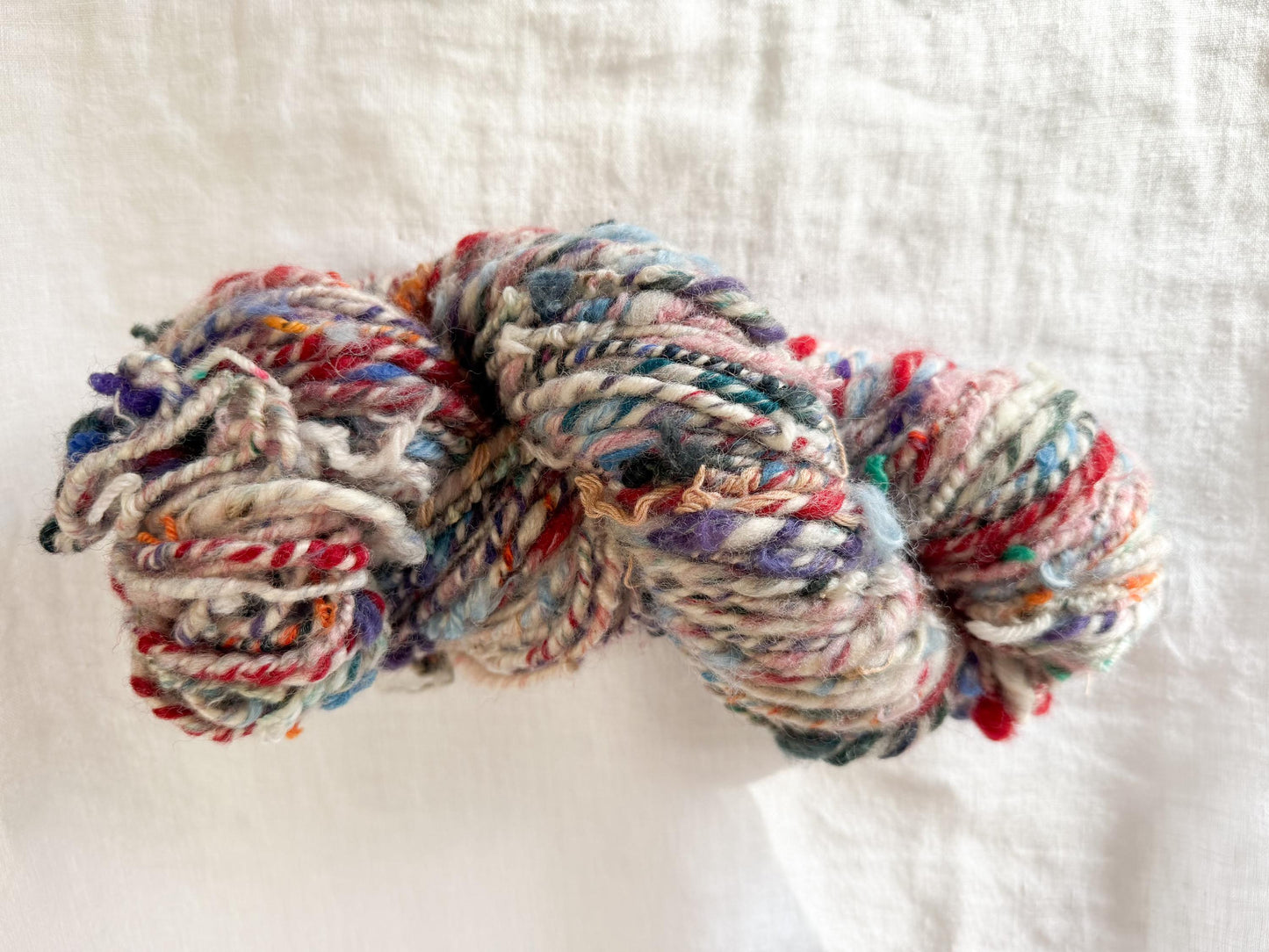 Handmade Dusty Multicolor Art Scrap Yarn Using 100% Recycled and Secondhand Materials
