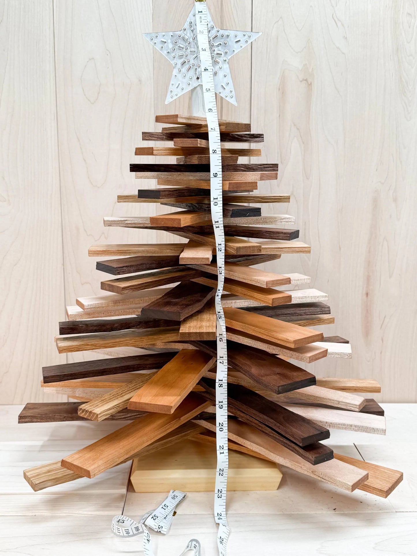 Handmade Table-Top Festive Tree with Tin Star Topper Using Hand-Split Sustainable Wood