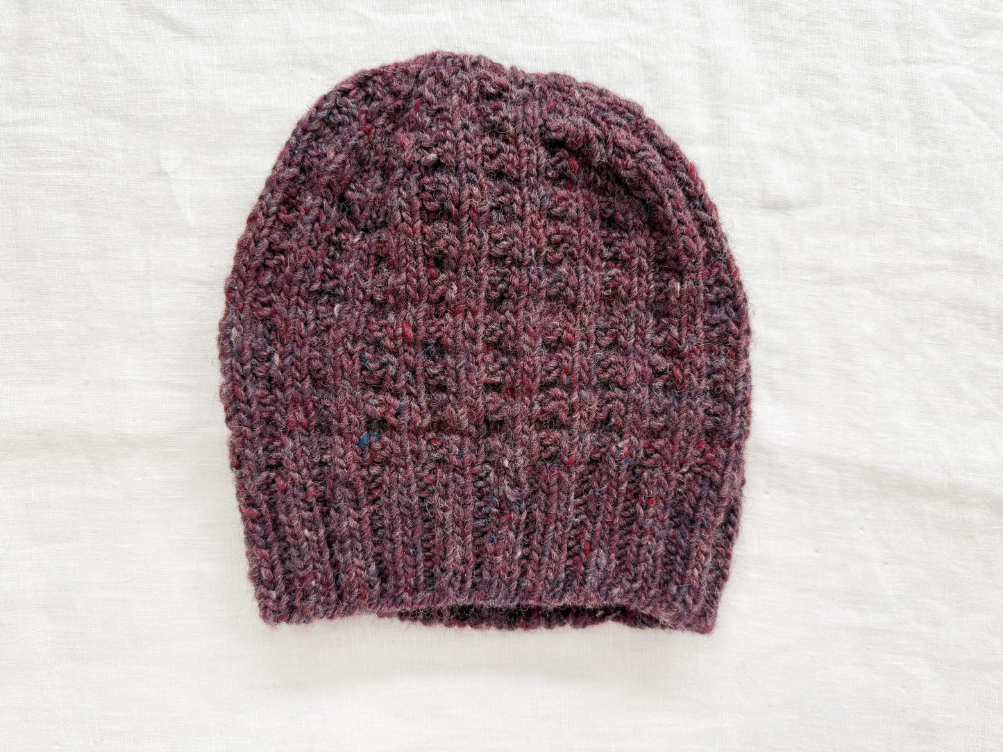 Handmade Dusty Burgundy Tweed Waffle-Knit Beanie Using 100% Wool