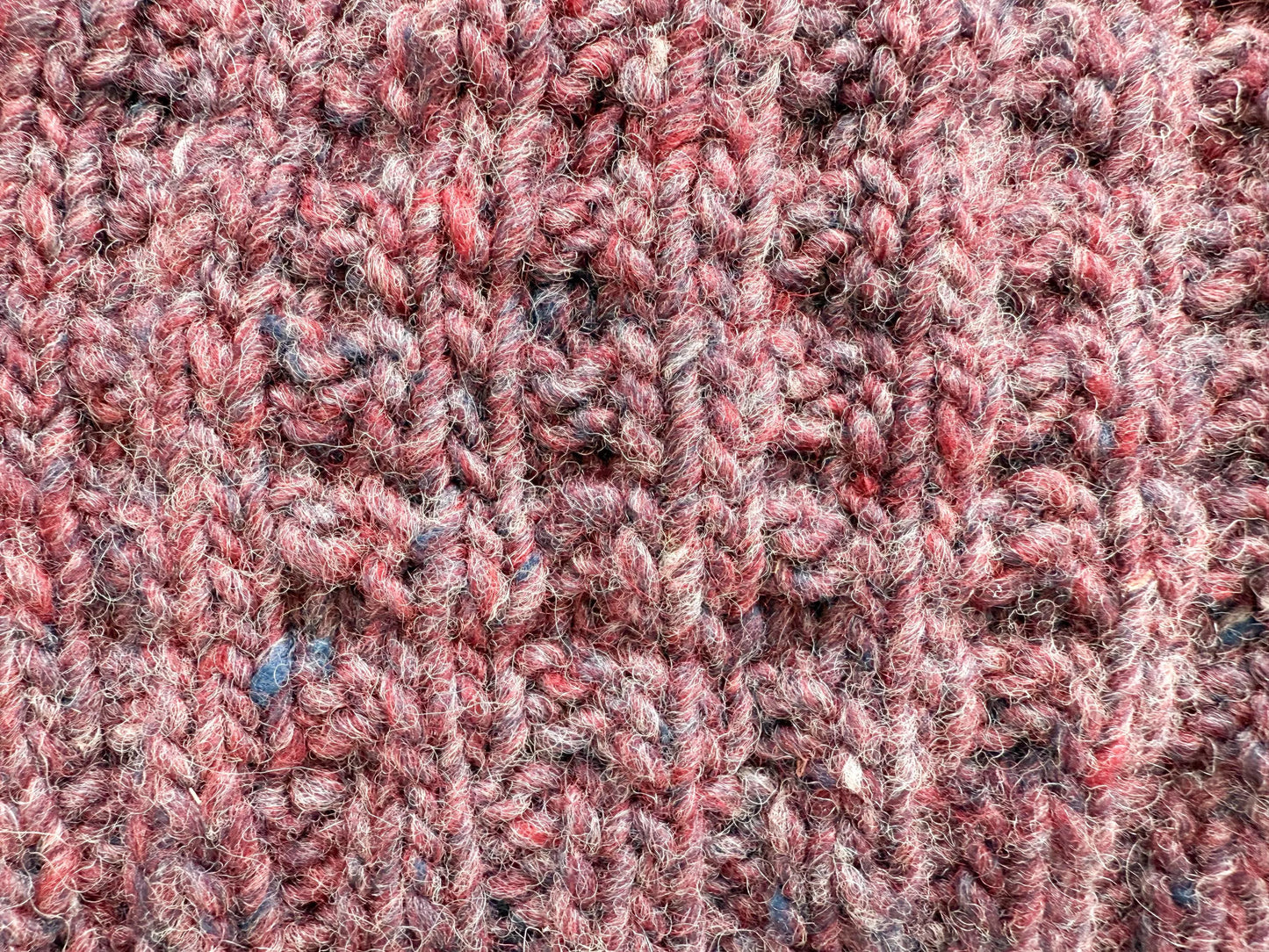 Handmade Dusty Burgundy Tweed Waffle-Knit Beanie Using 100% Wool