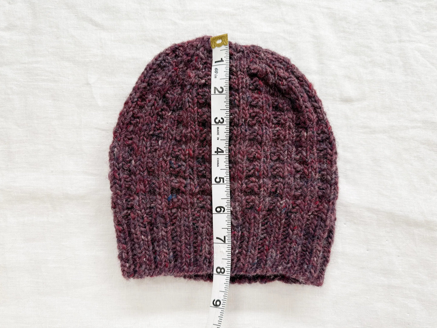 Handmade Dusty Burgundy Tweed Waffle-Knit Beanie Using 100% Wool