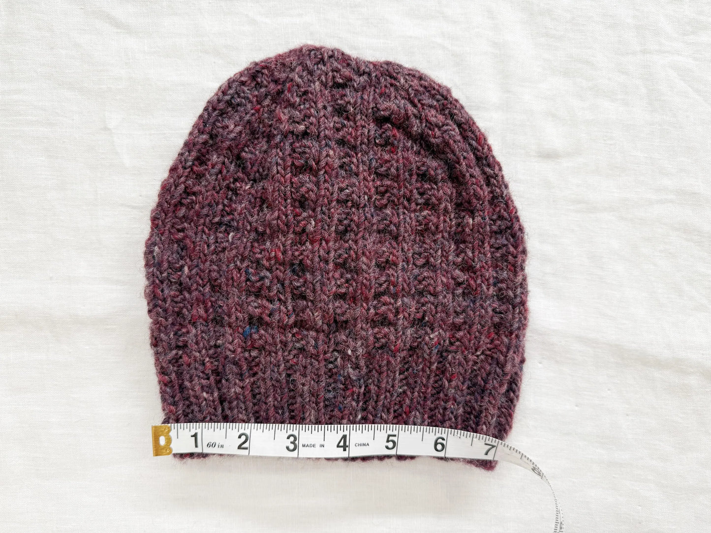 Handmade Dusty Burgundy Tweed Waffle-Knit Beanie Using 100% Wool