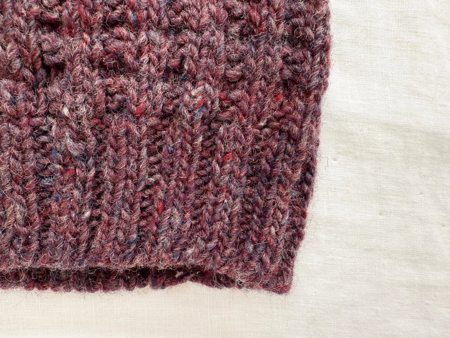 Handmade Dusty Burgundy Tweed Waffle-Knit Beanie Using 100% Wool