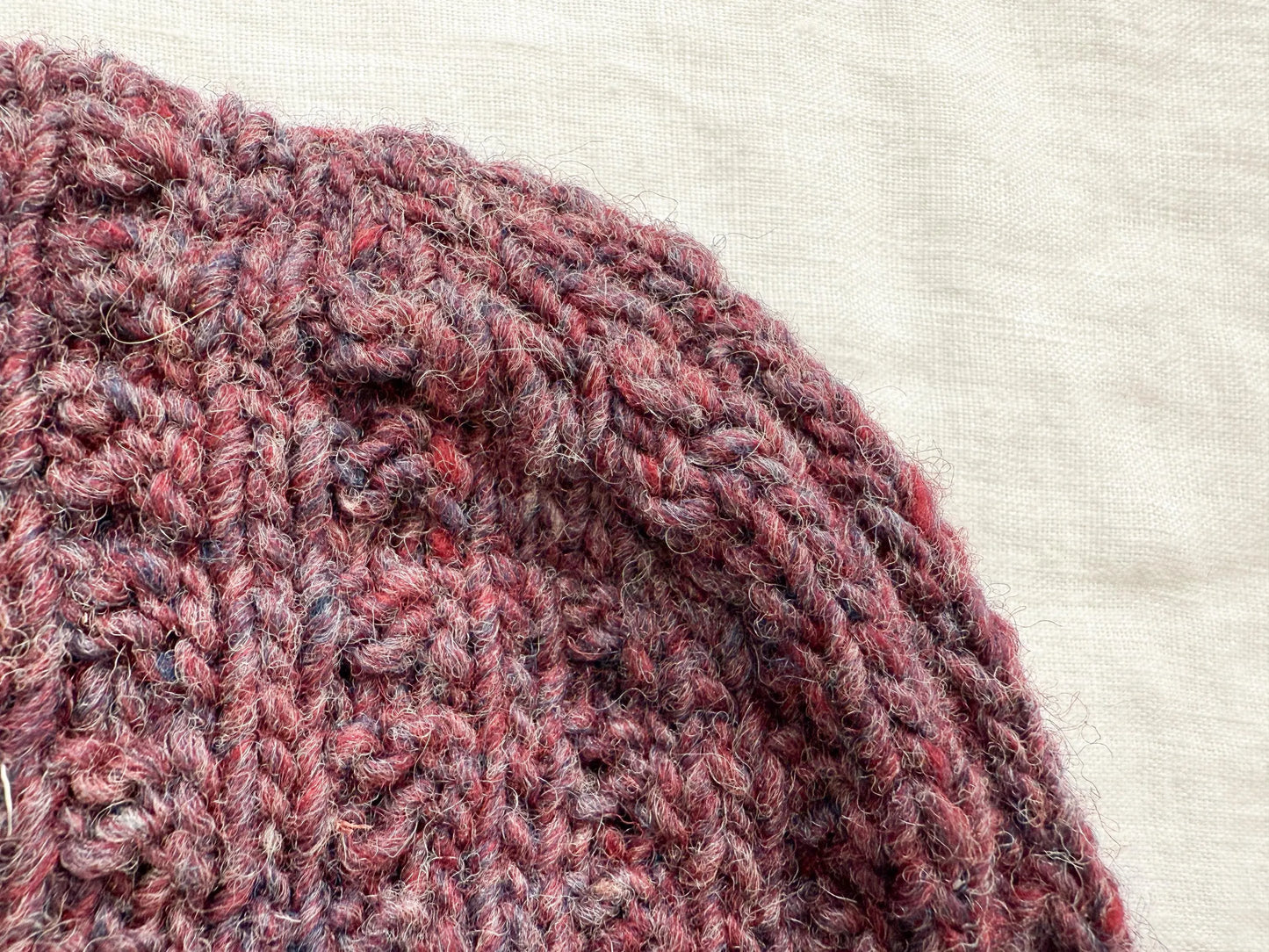Handmade Dusty Burgundy Tweed Waffle-Knit Beanie Using 100% Wool
