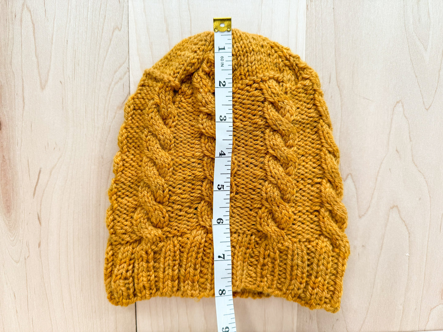 Handmade Golden Mustard Cable Beanie Using 100% Wool