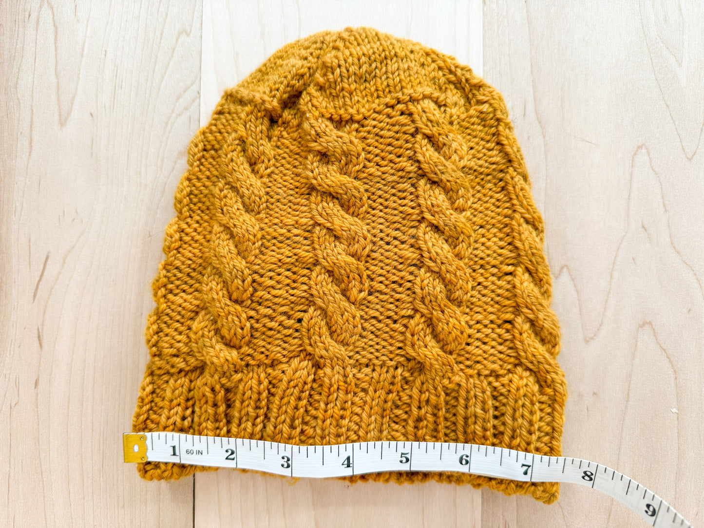 Handmade Golden Mustard Cable Beanie Using 100% Wool