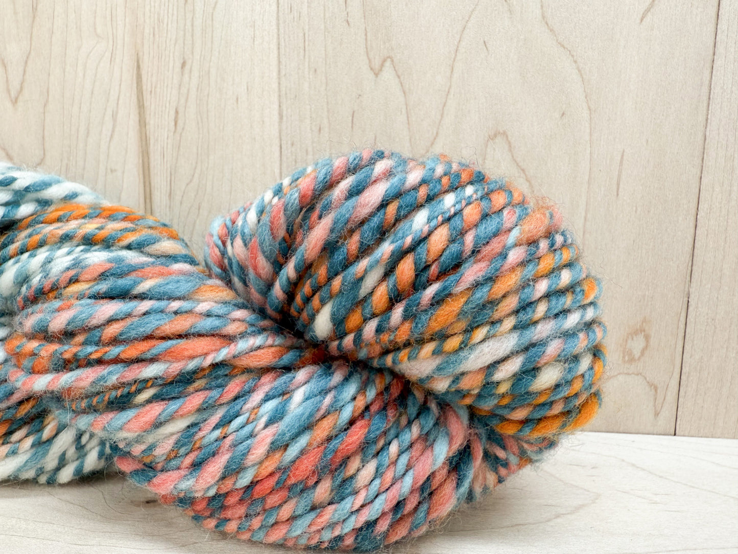 Handspun Coral and Robin's Egg Handspun Wool Yarn