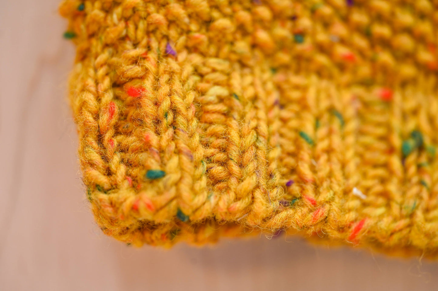 Handmade Mustard Moss Beanie Using 100% Donegal Tweed Wool