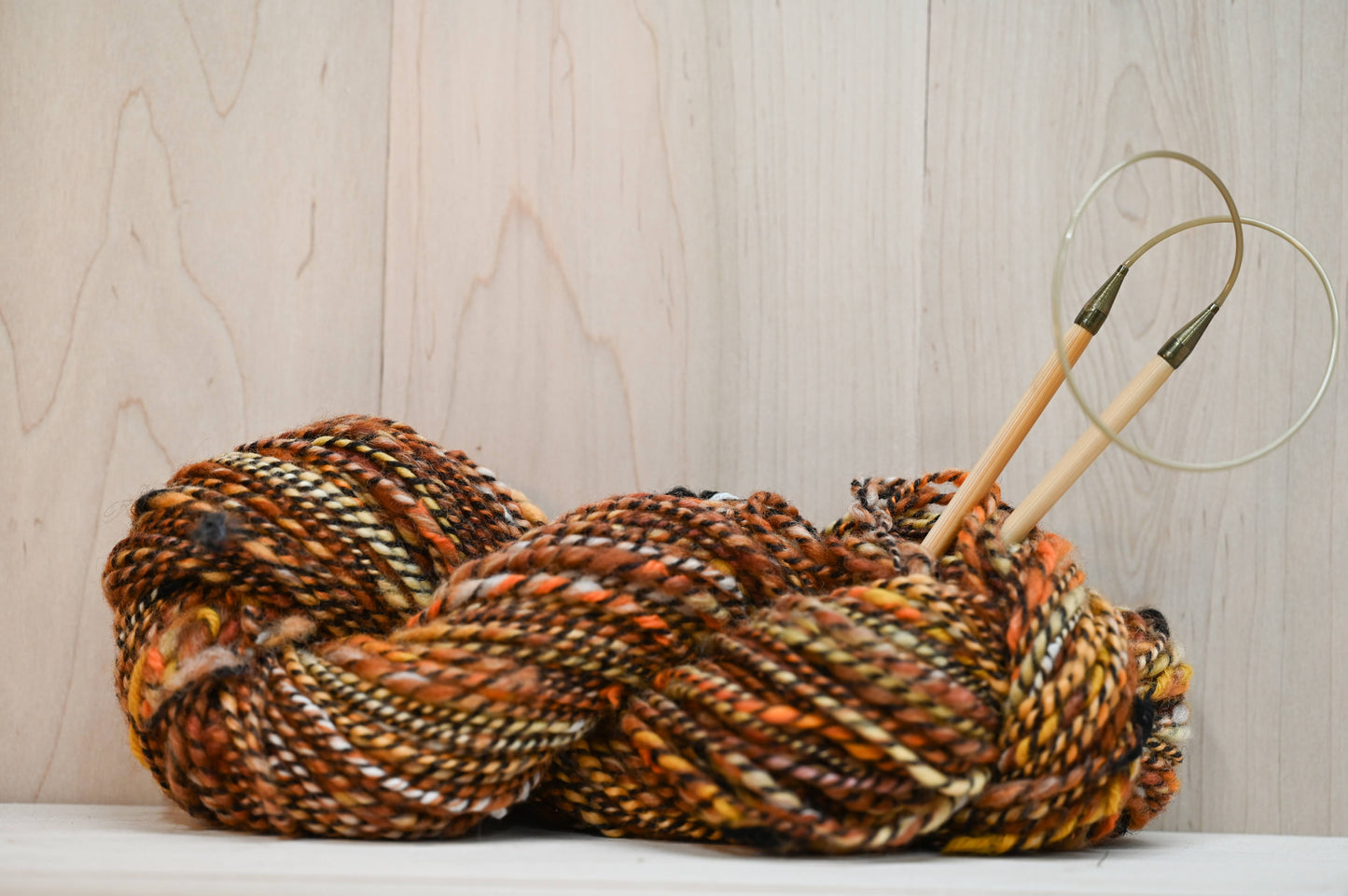 Handspun Autumn Gold Wool Yarn Using Recycled Wool