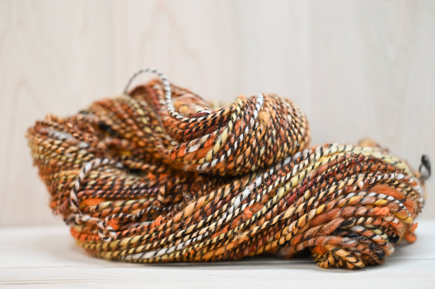 Handspun Autumn Gold Wool Yarn Using Recycled Wool