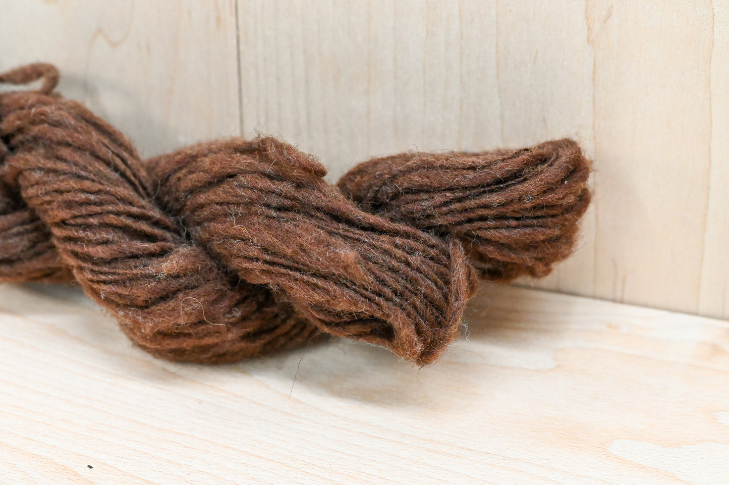 Handspun Chocolate Brown Thick-and-Thin DK Yarn Using 100% Upcycled Wool