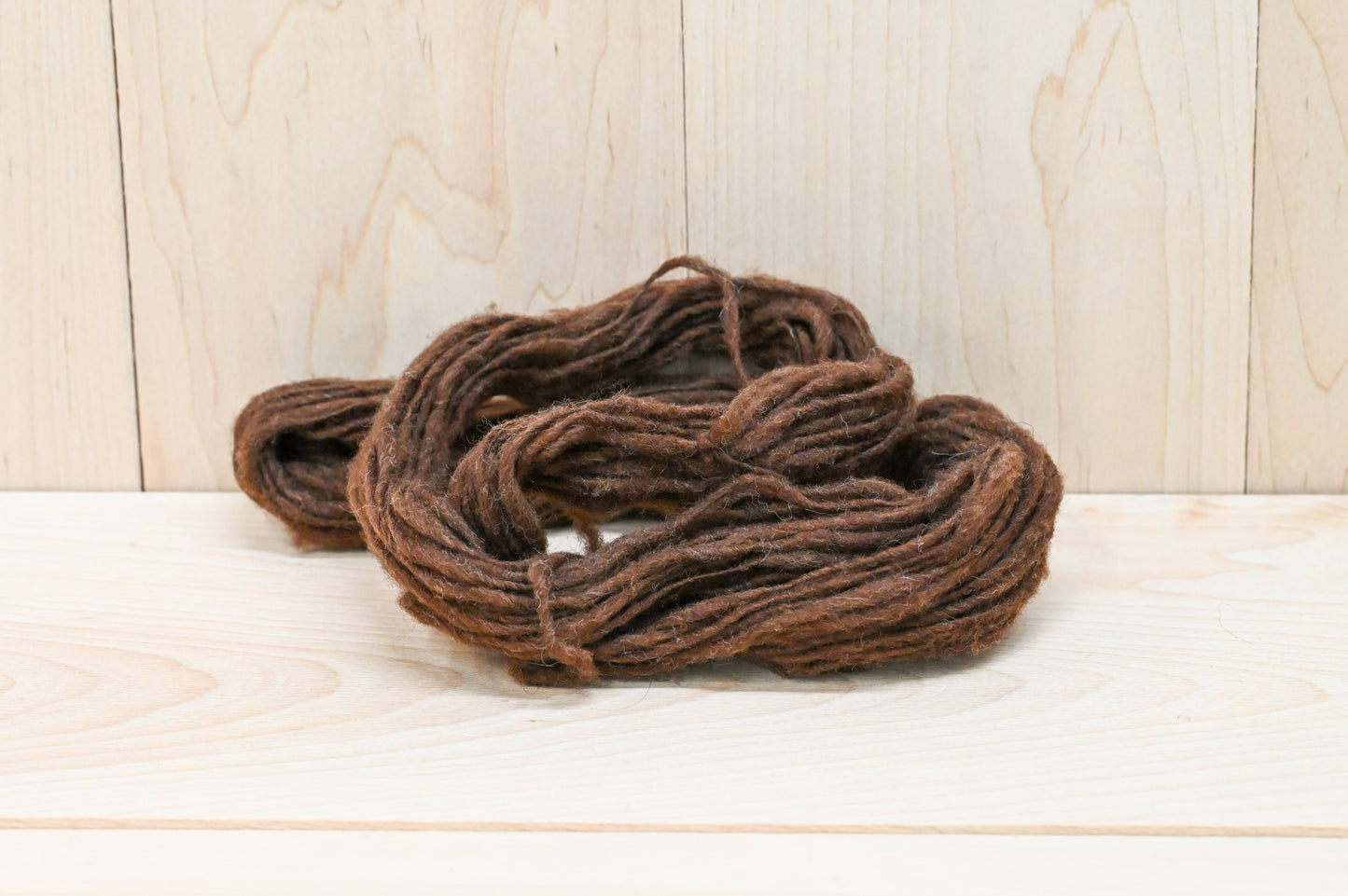 Handspun Chocolate Brown Thick-and-Thin DK Yarn Using 100% Upcycled Wool