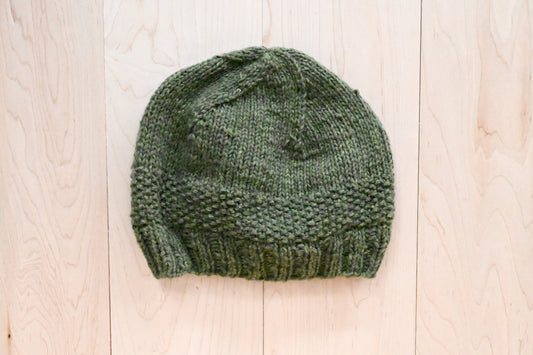 Handmade Dusty Forest Sun Beanie Using 100% Upcycled Materials