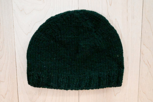 Handmade Dark Green Semi-Felted Beanie Using 100% Small-Farm Wool